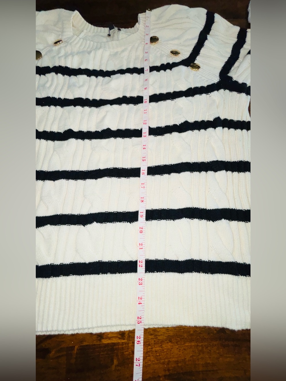CABLE KNIT CREWNECK SWEATER - BRETON STRIPE - Picture 8 of 13